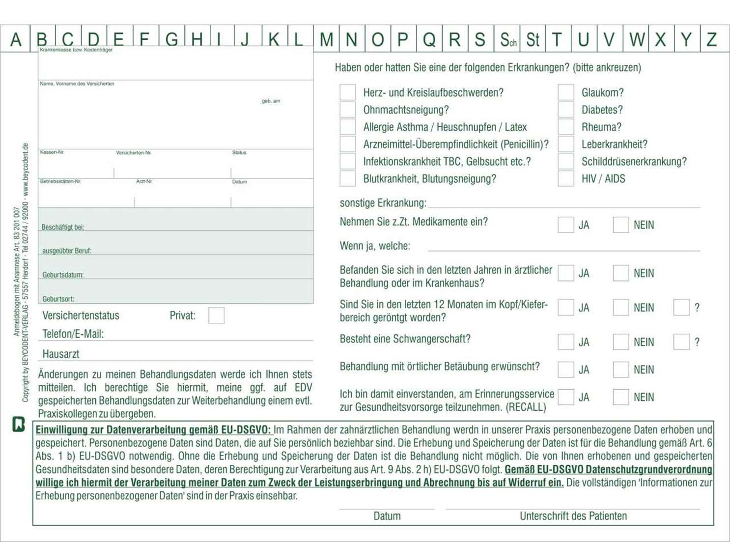 Anmeldebogen + Anamnese Deutsch Bl Anmeldebogen + Anamnese Deutsch Bl
