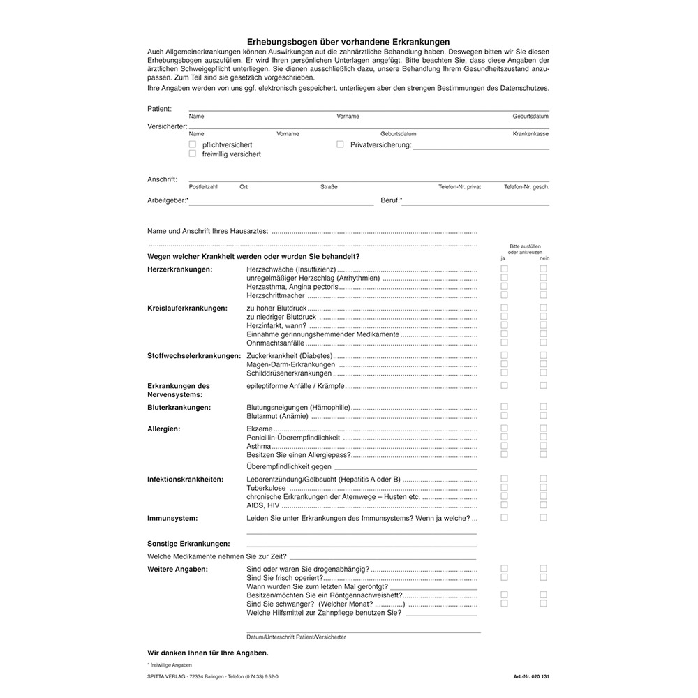 Anmeldung + Anamnese A4-131 100St