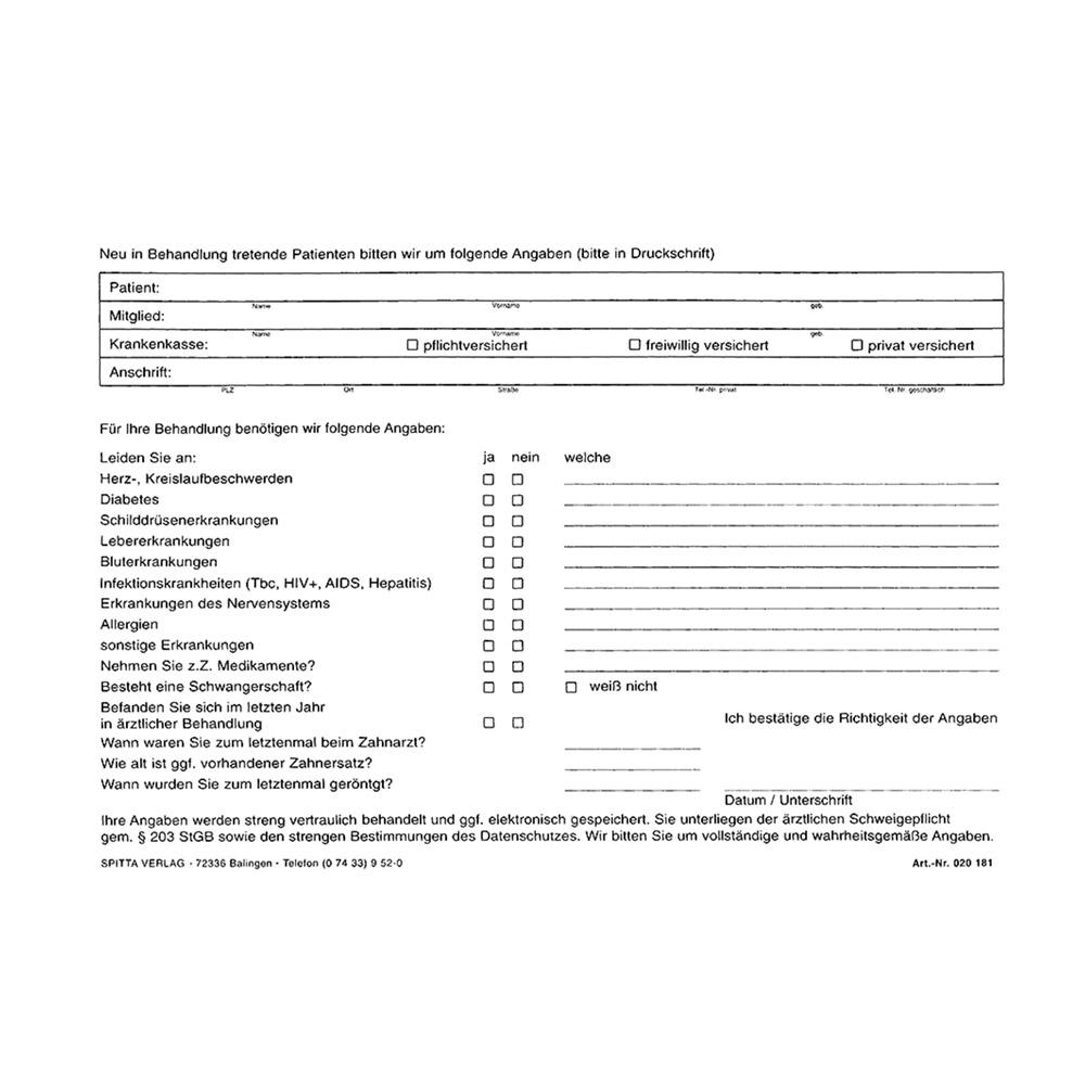 Anamnese Formular A5 181 Block Anamnese Formular A5 181 Block
